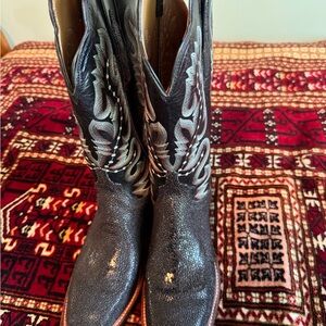 Lucchese Black and Silver Heeled Boots with Western Flair